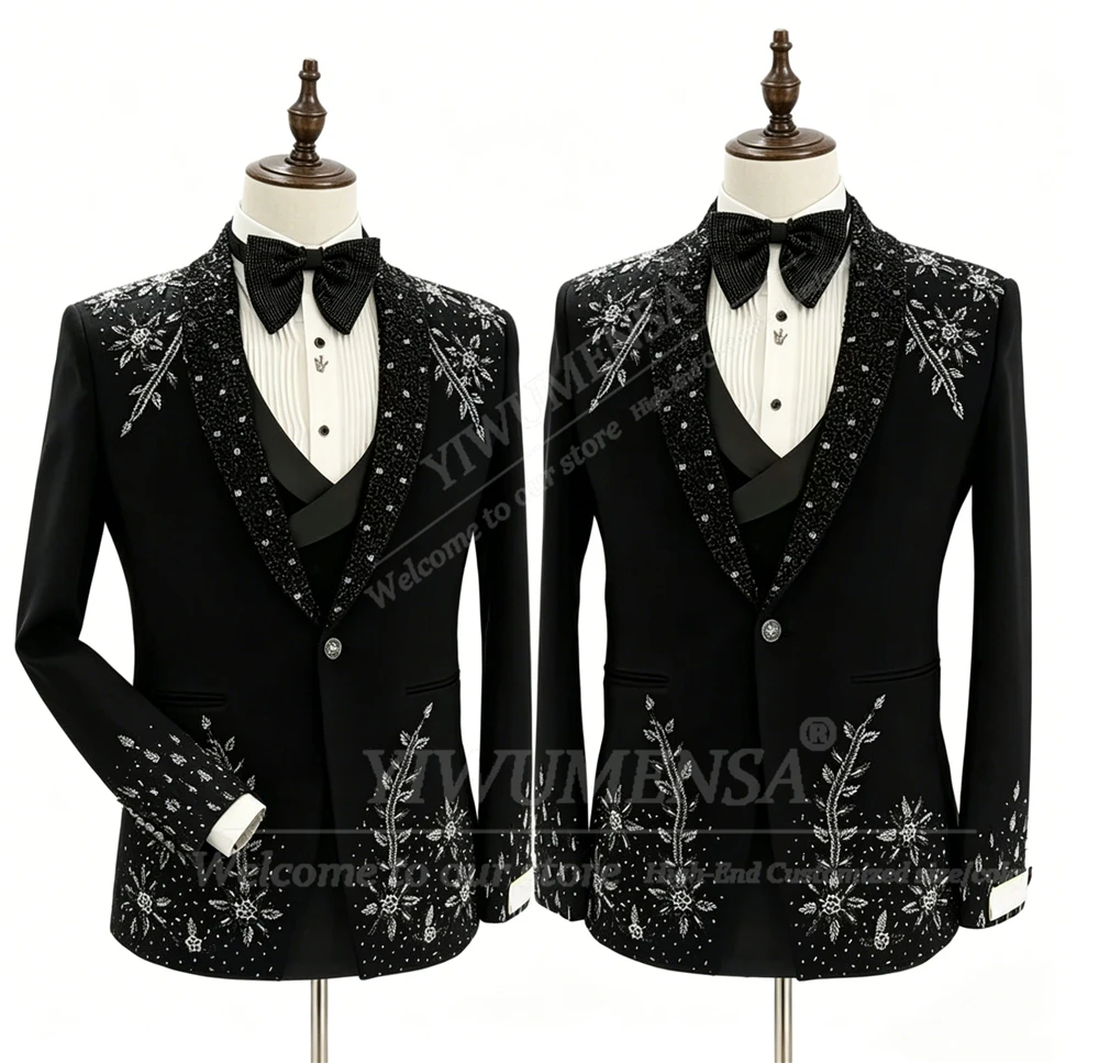 Brilliant Crystals Beading Suit Men Formal Wear Single Breasted Prom Blazer Customized 3 Piece Sets Groom Dinner Party Tuxedos
Brilliant Crystals Beading Suit Men Formal Wear Single Breasted Prom Blazer Customized 3 Piece Sets Groom Dinner Party Tuxedos