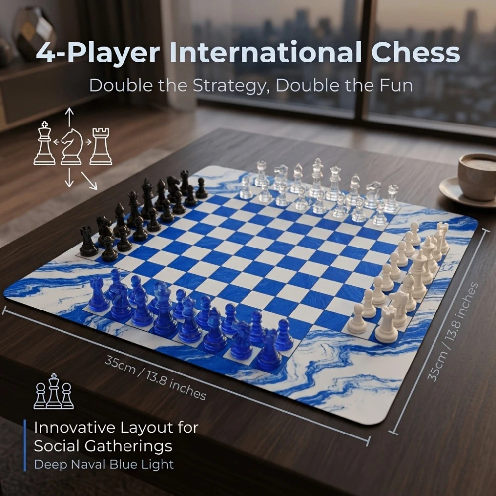 4-Player Chess, New disign mat Classic Multiplayer Board Game Set, Including 1 Chessboard Plus 64pcs in 4 Colors. 35cm/13.8 In
4-Player Chess, New disign mat Classic Multiplayer Board Game Set, Including 1 Chessboard Plus 64pcs in 4 Colors. 35cm/13.8 In