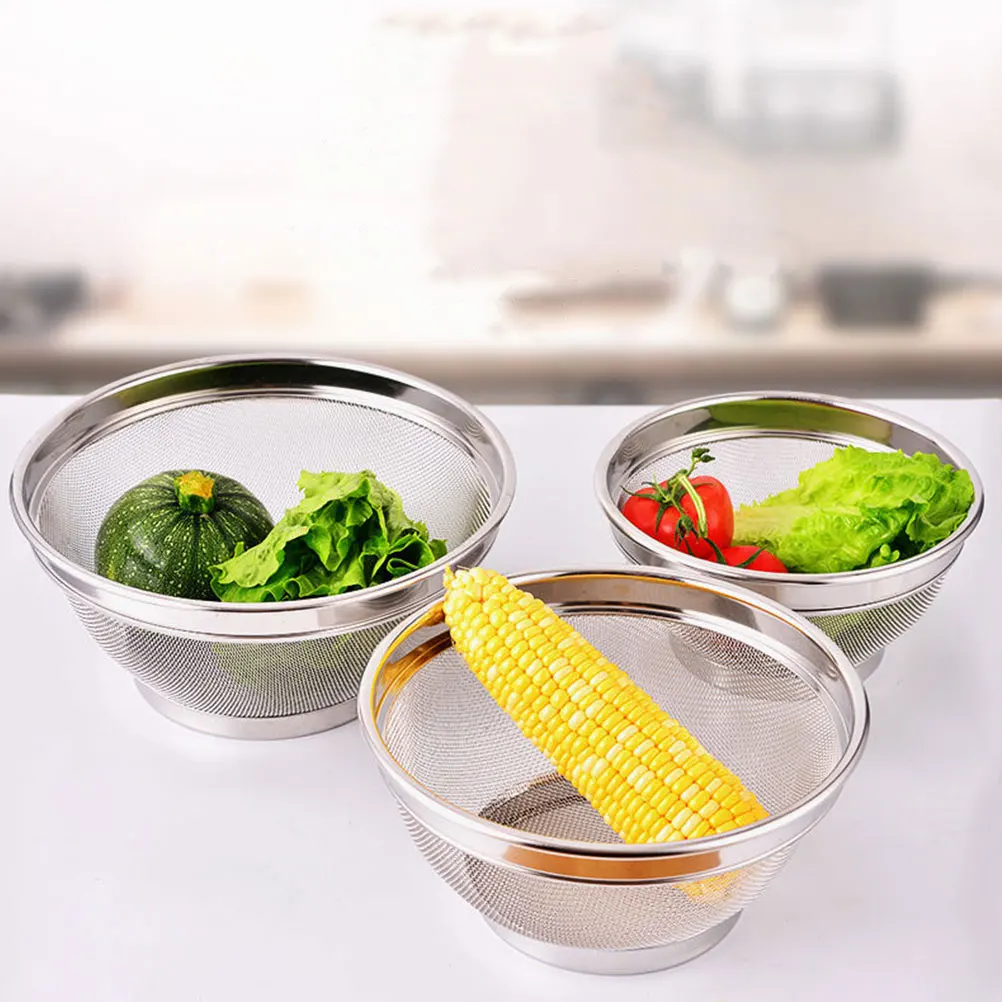 3pcs Stainless Steel Rice Basket Mesh Strainer Drainer Fine Mesh Vegetable Fruit Washer Kitchen Sink Baskets Multifunctional
3pcs Stainless Steel Rice Basket Mesh Strainer Drainer Fine Mesh Vegetable Fruit Washer Kitchen Sink Baskets Multifunctional
