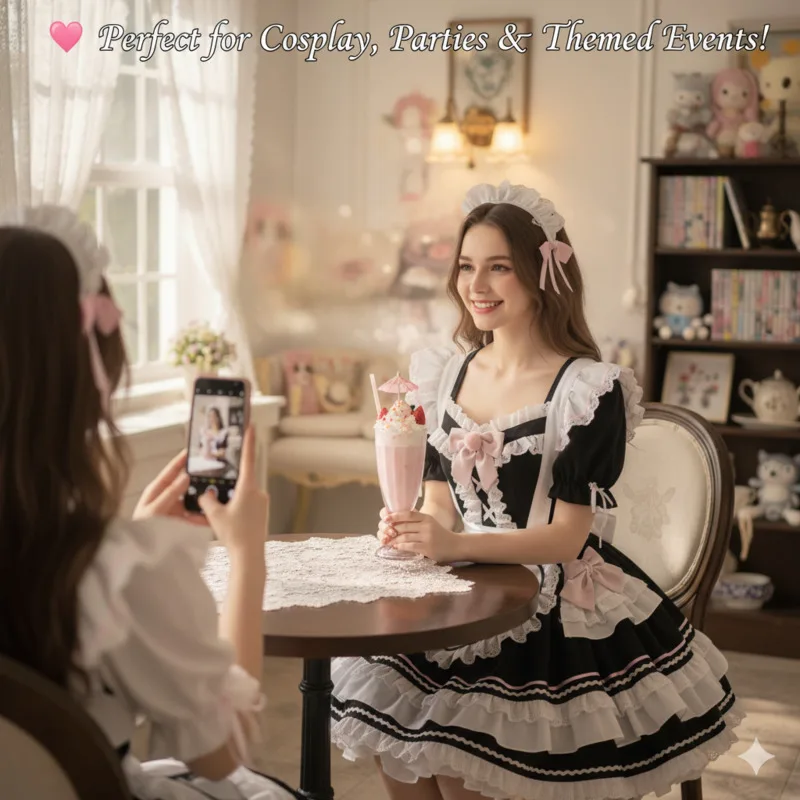 Bow Cosplay Y2K Lolita Maid Dresses Set Heart Apron Cute Princess Dresses With Black White Puffy Outfit 2Piece Women Dresses New
Bow Cosplay Y2K Lolita Maid Dresses Set Heart Apron Cute Princess Dresses With Black White Puffy Outfit 2Piece Women Dresses New