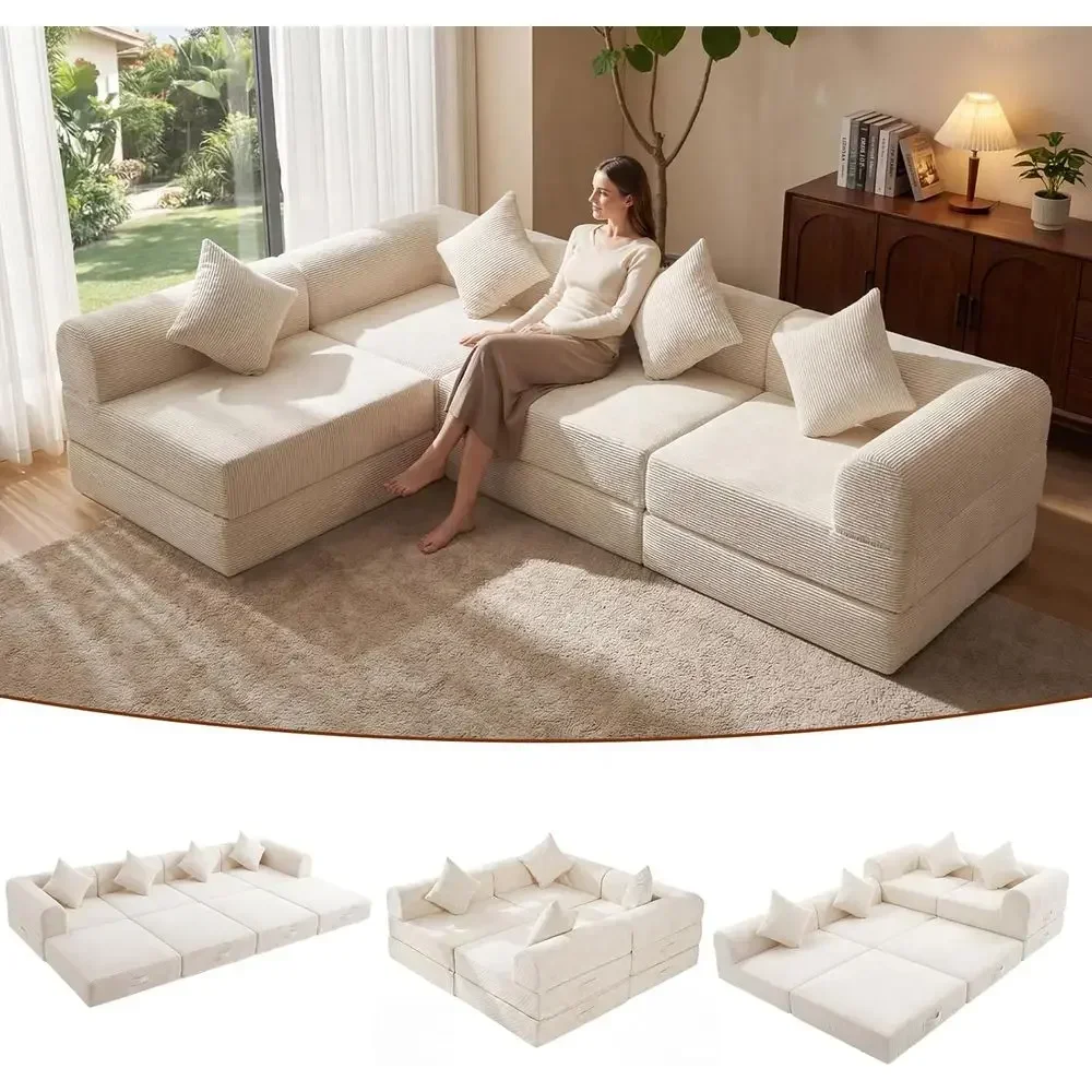 4-Seat Convertible Sofa Bed, Corduroy Fabric, Sleeper Couch for Living Room, No Assembly Needed, Beige
4-Seat Convertible Sofa Bed, Corduroy Fabric, Sleeper Couch for Living Room, No Assembly Needed, Beige