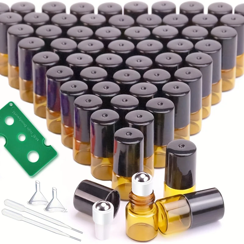 60-piece set, 2/3/5/10ml amber roll-on bottles with black caps - essential oil perfume dispensing bottles
60-piece set, 2/3/5/10ml amber roll-on bottles with black caps - essential oil perfume dispensing bottles