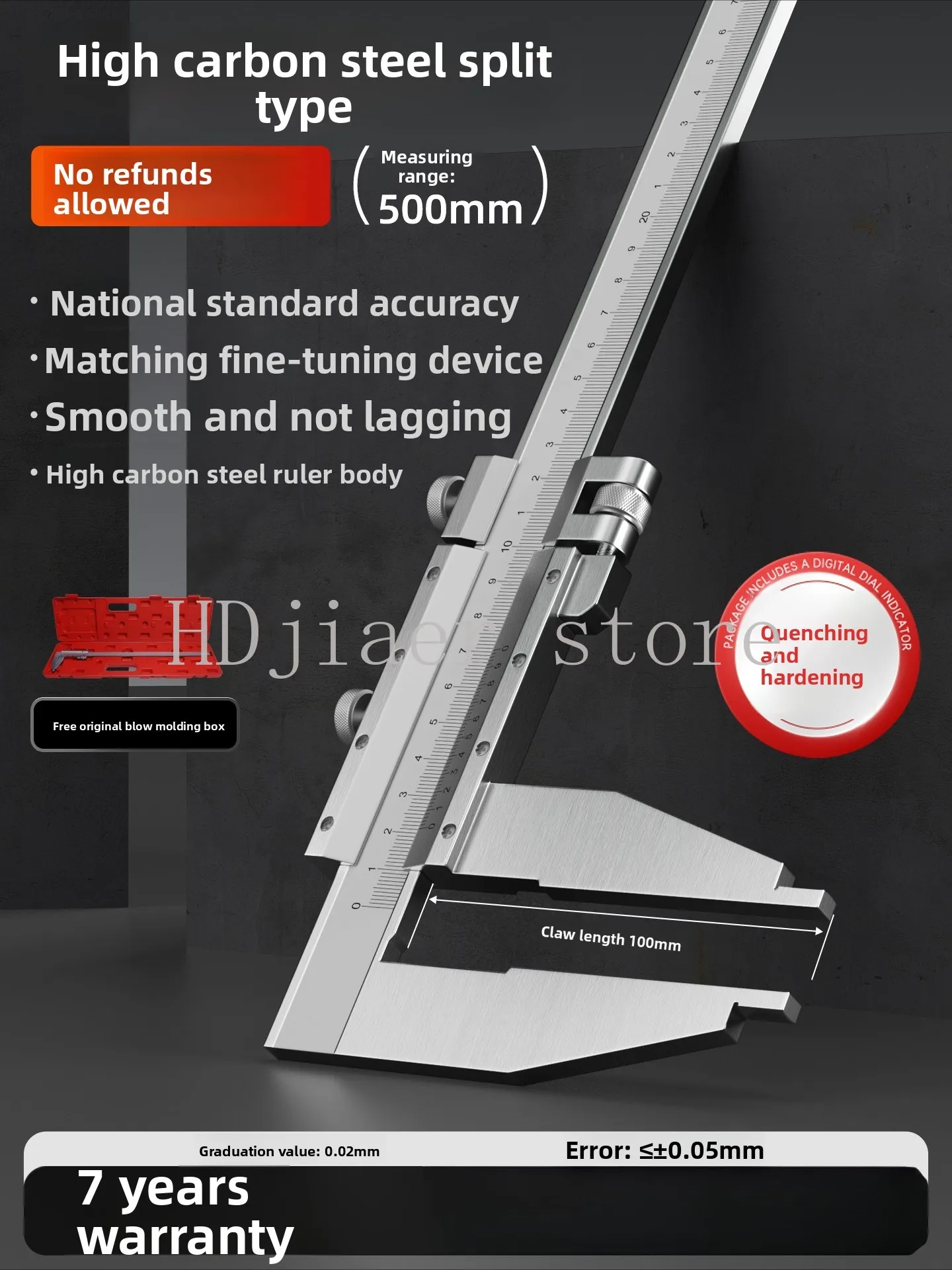 Large range vernier caliper 0-500-600-1000mm extended measuring claw measuring ruler High precision stainless steel caliper
Large range vernier caliper 0-500-600-1000mm extended measuring claw measuring ruler High precision stainless steel caliper