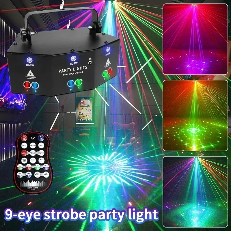 Latest RGB 9-eye Stage Lighting Effect KTV Remote Control Flash Light Indoor Bar Performance Party Atmosphere Disco Laser Light
Latest RGB 9-eye Stage Lighting Effect KTV Remote Control Flash Light Indoor Bar Performance Party Atmosphere Disco Laser Light