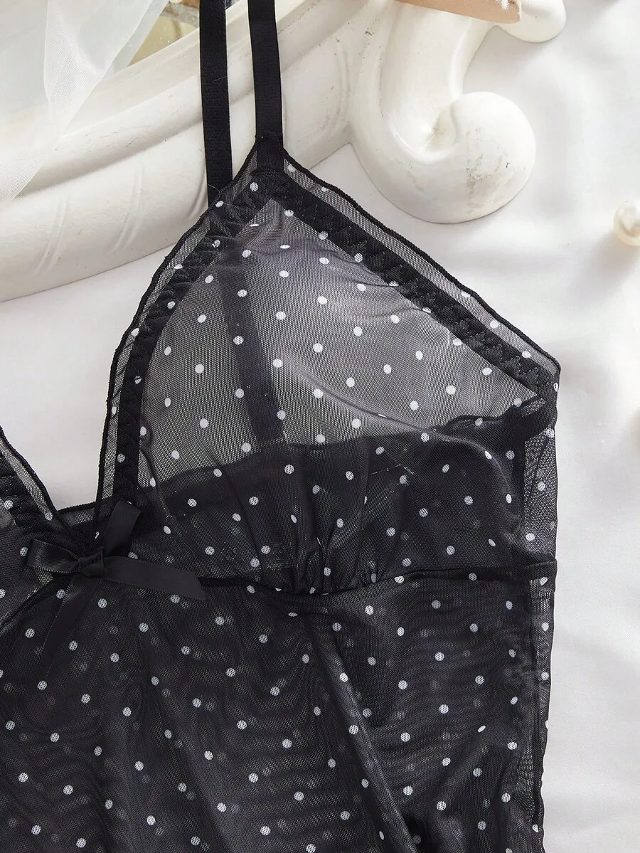 Polka Dot Sheer Mesh Lingerie Chemise Slip Dress With Panty Set
Polka Dot Sheer Mesh Lingerie Chemise Slip Dress With Panty Set