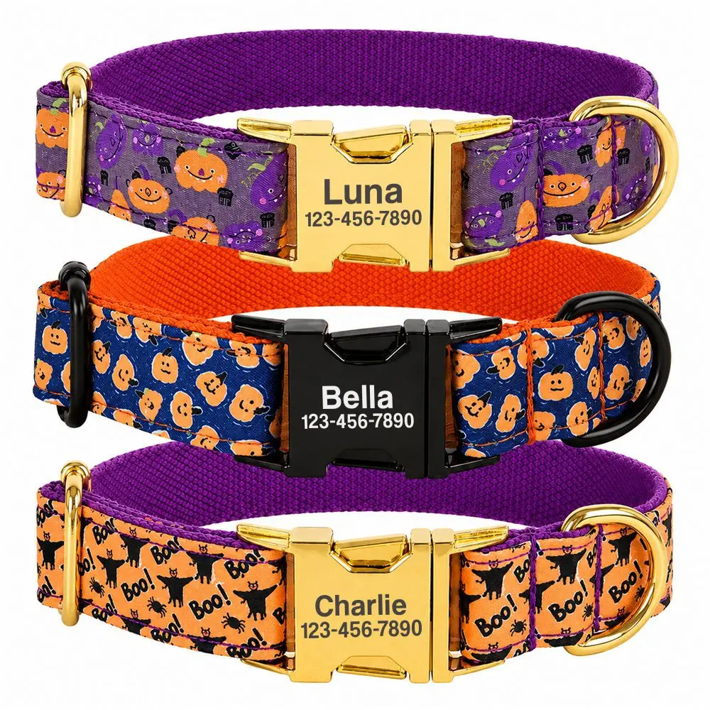 Personalized Halloween Pumpkin Bat Dog Collars with Custom Name Number Buckle Adjustable Pet Collar for Small Medium Large Dogs
Personalized Halloween Pumpkin Bat Dog Collars with Custom Name Number Buckle Adjustable Pet Collar for Small Medium Large Dogs