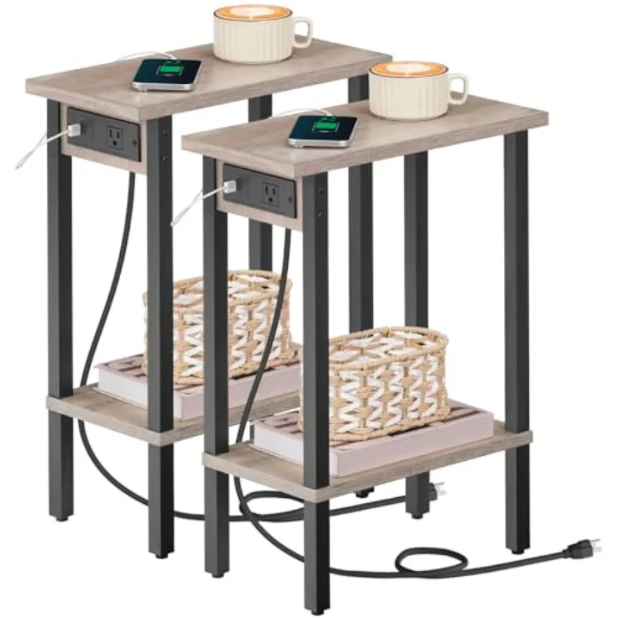 Narrow Side Tables, Set of 2, 2-Tier Slim End Tables with Charging Station, Skinny Nightstands with Open Storage, for Small Spa
Narrow Side Tables, Set of 2, 2-Tier Slim End Tables with Charging Station, Skinny Nightstands with Open Storage, for Small Spa
