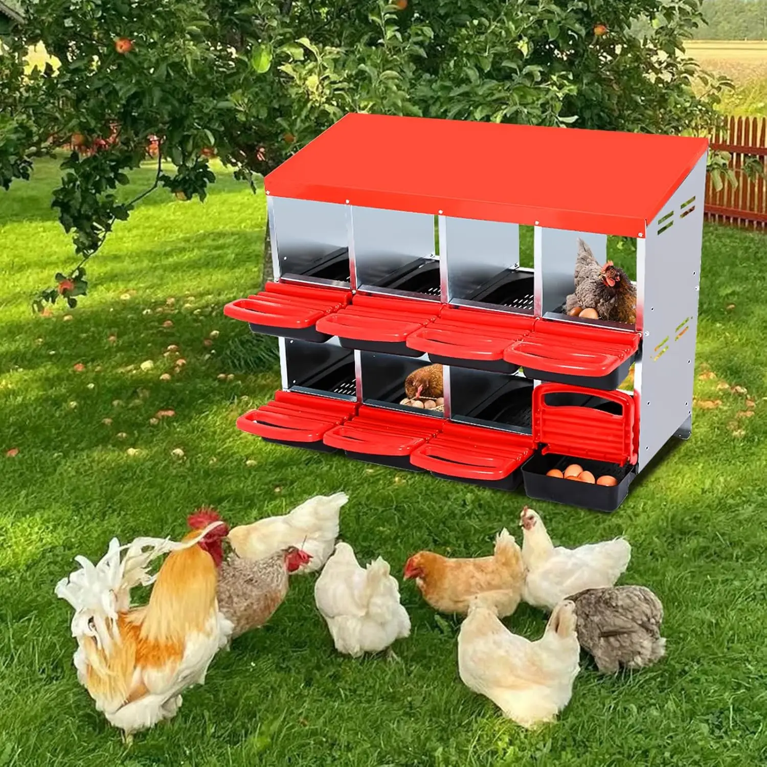 6/8/10 Holes Chicken Nesting Boxes Multi Compartments Metal Laying Boxes with Roll Out Egg Collection for Chickens Hens Ducks
6/8/10 Holes Chicken Nesting Boxes Multi Compartments Metal Laying Boxes with Roll Out Egg Collection for Chickens Hens Ducks