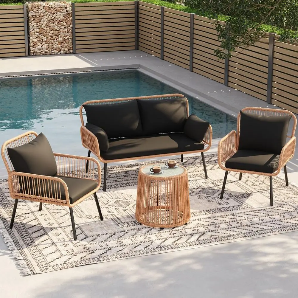 4-Piece Outdoor Wicker Patio Furniture Set with Cushions and Pillows
4-Piece Outdoor Wicker Patio Furniture Set with Cushions and Pillows