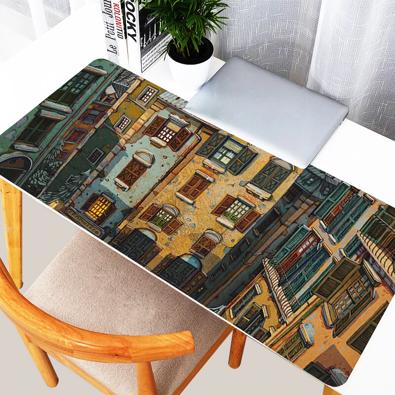 1PC Mouse Pads For Desk Gaming Mousepad Cartoon City Mouse Pad With Stitched Edges Non-Slip Rubber Base Soft Extended Mouse Mat