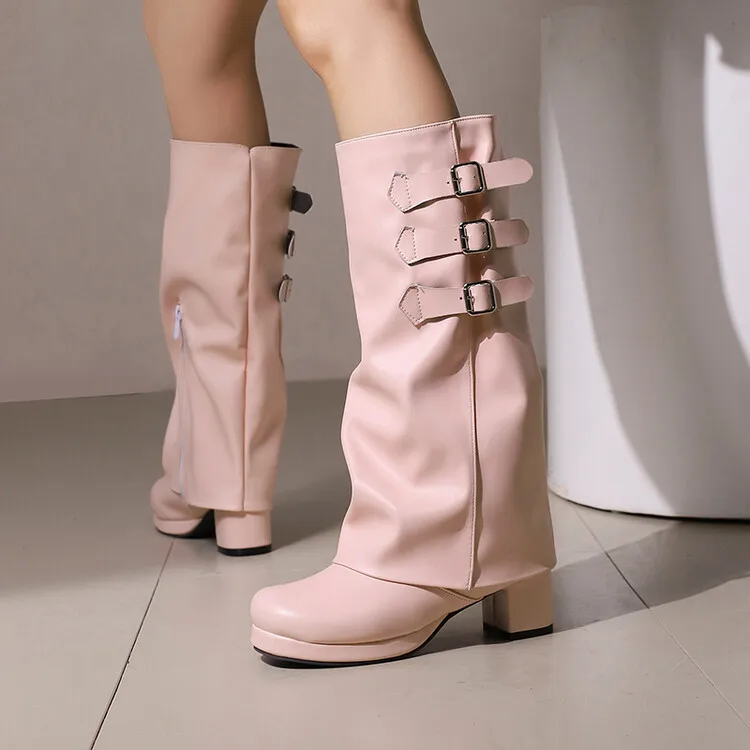 Pink Platform Slouch Knee High Boots Women Round Toe Chunky Heel Metal Buckle Fold Boots
Pink Platform Slouch Knee High Boots Women Round Toe Chunky Heel Metal Buckle Fold Boots