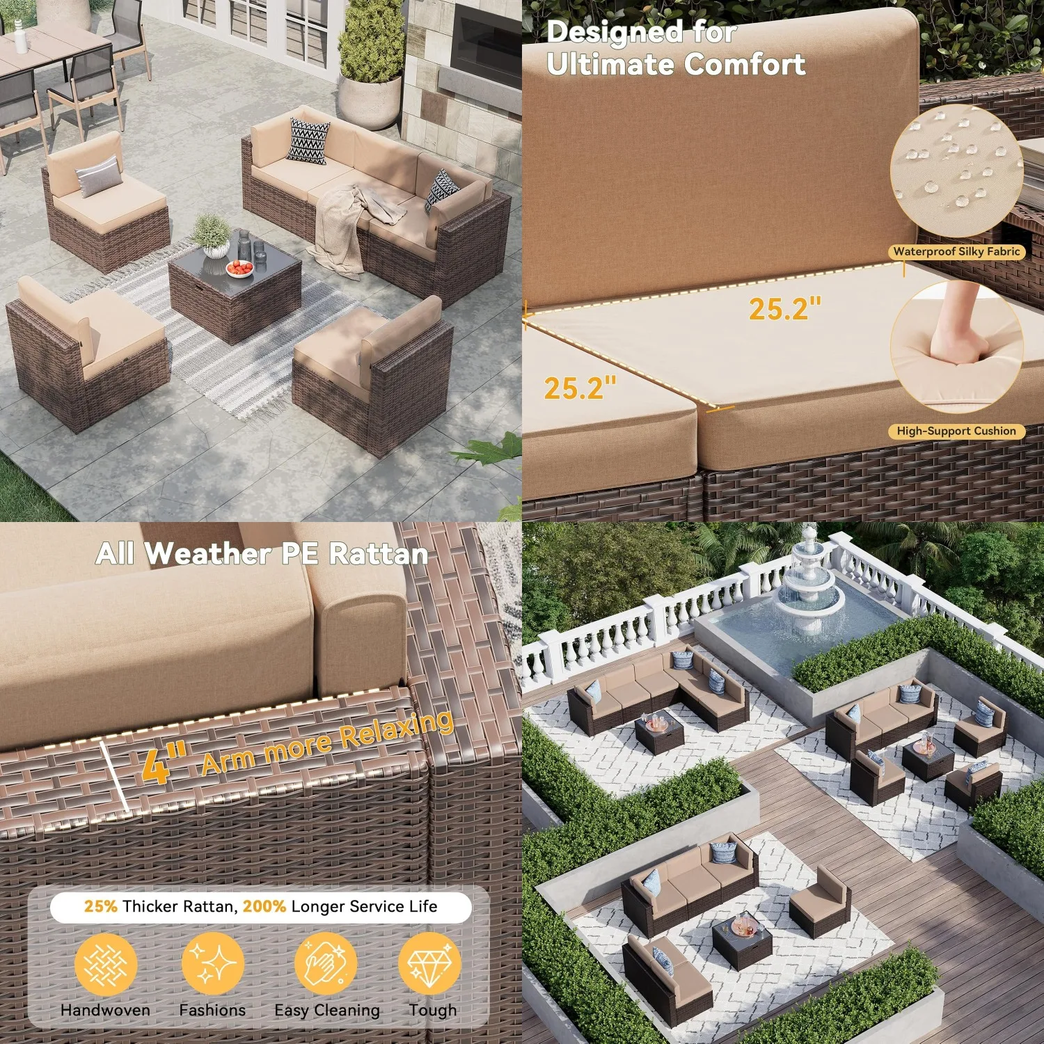 7pc All-Weather Wicker Patio Furniture Set 6 Seat Sectional Sofa with Storage Coffee Table for Backyard Garden, Customized
7pc All-Weather Wicker Patio Furniture Set 6 Seat Sectional Sofa with Storage Coffee Table for Backyard Garden, Customized