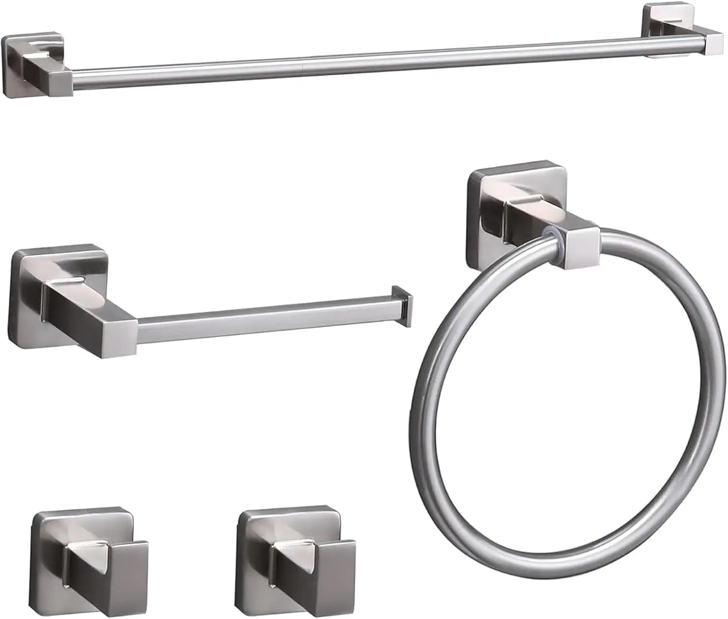 5-Piece Brushed Nickel Bathroom Hardware Set with 23.6" Towel Bar and Toilet Paper Holder
5-Piece Brushed Nickel Bathroom Hardware Set with 23.6" Towel Bar and Toilet Paper Holder