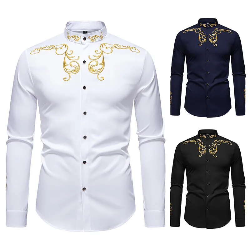 Spring Autumn New Fashion Men's Trendy Black White Embroideried Slim Shits European Court Long Sleeve Turn-down Collar Shirts
Spring Autumn New Fashion Men's Trendy Black White Embroideried Slim Shits European Court Long Sleeve Turn-down Collar Shirts