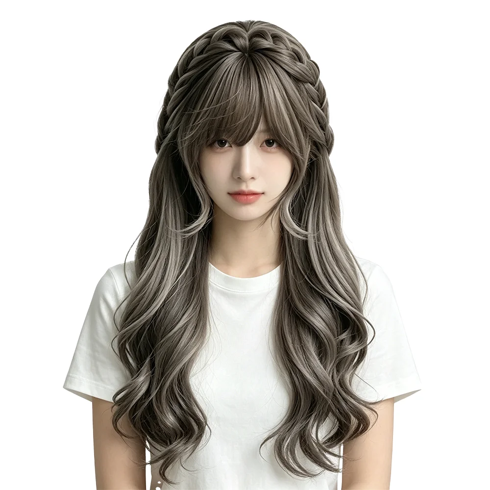 Sweet Cute Lolita Braided Long Wavy Wig Dark Ash Brown With Air Bangs Heat Resistant Synthetic Hair For Women Cosplay Party
Sweet Cute Lolita Braided Long Wavy Wig Dark Ash Brown With Air Bangs Heat Resistant Synthetic Hair For Women Cosplay Party