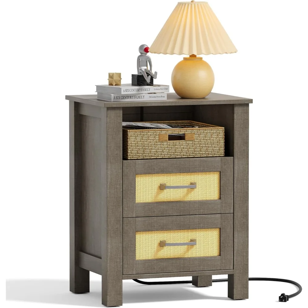 Nightstand with Charging Station and Rattan Drawers, Farmhouse Night Stand, End Table, Storage Bedside Table, Living Room, Bedr
Nightstand with Charging Station and Rattan Drawers, Farmhouse Night Stand, End Table, Storage Bedside Table, Living Room, Bedr