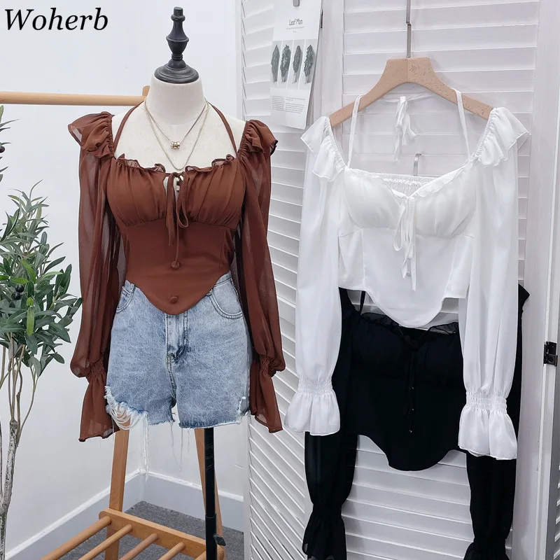 Blusas Mujer De Moda 2022, бандажная блузка с квадратным воротником и лямкой на шее для женщин, укороченные плиссированные топы Y2k, модные сексуальные облегающие футболки
Blusas Mujer De Moda 2022, бандажная блузка с квадратным воротником и лямкой на шее для женщин, укороченные плиссированные топы Y2k, модные сексуальные облегающие футболки