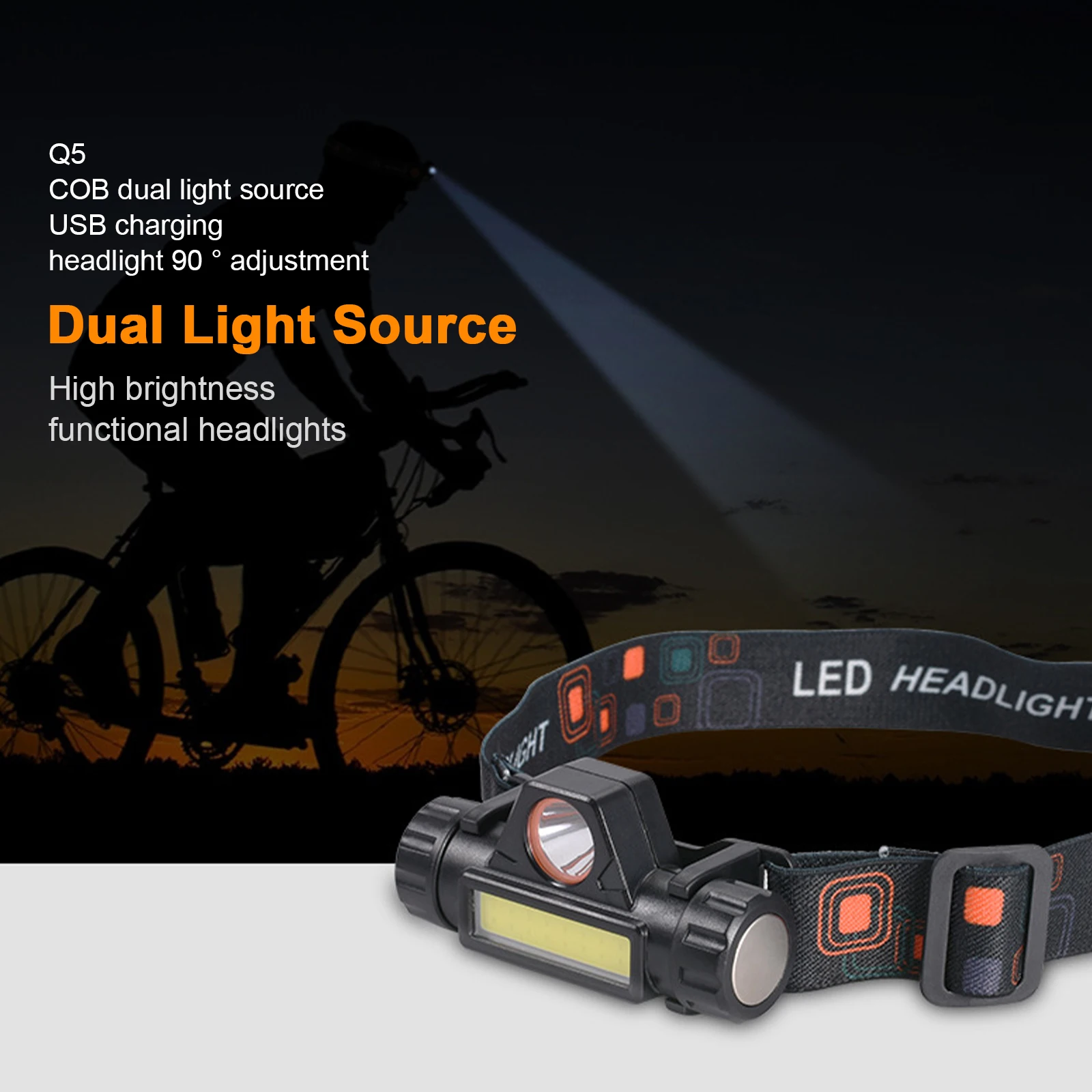 Q5 + COB Яркая фара Ночная прогулочная фара Кемпинг Туризм Налобный фонарь Перезаряжаемый уличный рабочий свет Регулируемый на 90 градусов
Q5 + COB Яркая фара Ночная прогулочная фара Кемпинг Туризм Налобный фонарь Перезаряжаемый уличный рабочий свет Регулируемый на 90 градусов