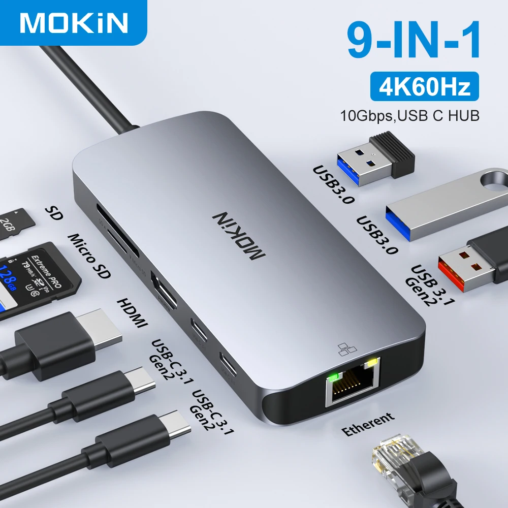 MOKiN 9 в 1, док-станция USB C Hub Dual DisplayPort DP HDMI 4K60HZ VGA USB 2.0, многопортовый адаптер для ноутбука MacBook
MOKiN 9 в 1, док-станция USB C Hub Dual DisplayPort DP HDMI 4K60HZ VGA USB 2.0, многопортовый адаптер для ноутбука MacBook