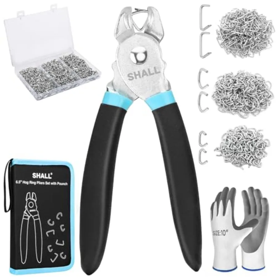 Hog Ring Pliers Kit with 600pcs Galvanized Hog Rings 3/8'' 1/2'' 3/4'' for Upholstery Fence Animal Pet Cages Bungee Cords Baggi
Hog Ring Pliers Kit with 600pcs Galvanized Hog Rings 3/8'' 1/2'' 3/4'' for Upholstery Fence Animal Pet Cages Bungee Cords Baggi
