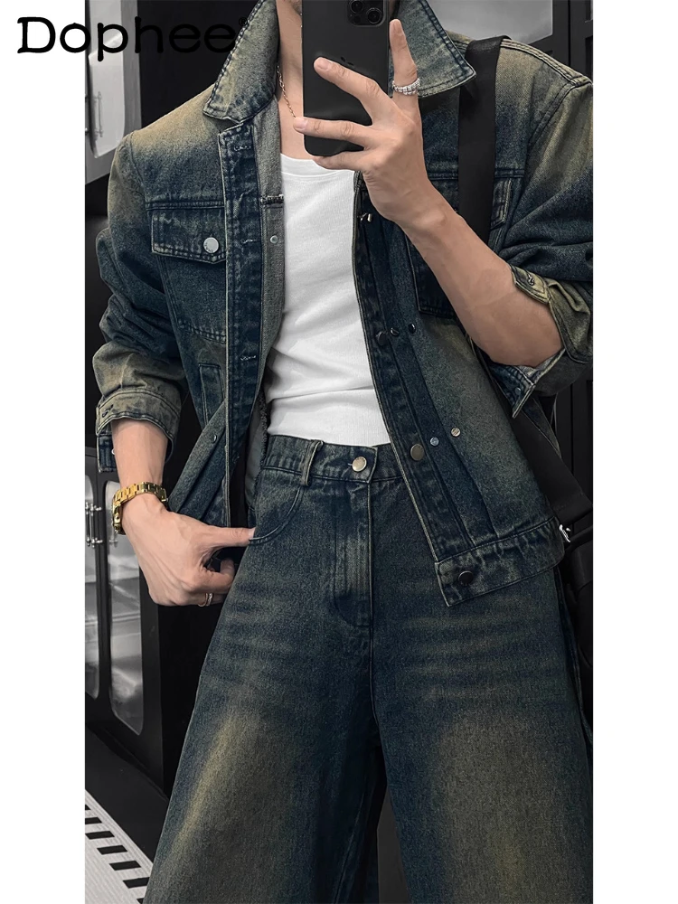 Men's 2025 Autumn New Trendy Two-piece Sets Retro American Style Fashion Versatile Tooling Jackets Loose Curved Denim Pants Sets
Men's 2025 Autumn New Trendy Two-piece Sets Retro American Style Fashion Versatile Tooling Jackets Loose Curved Denim Pants Sets