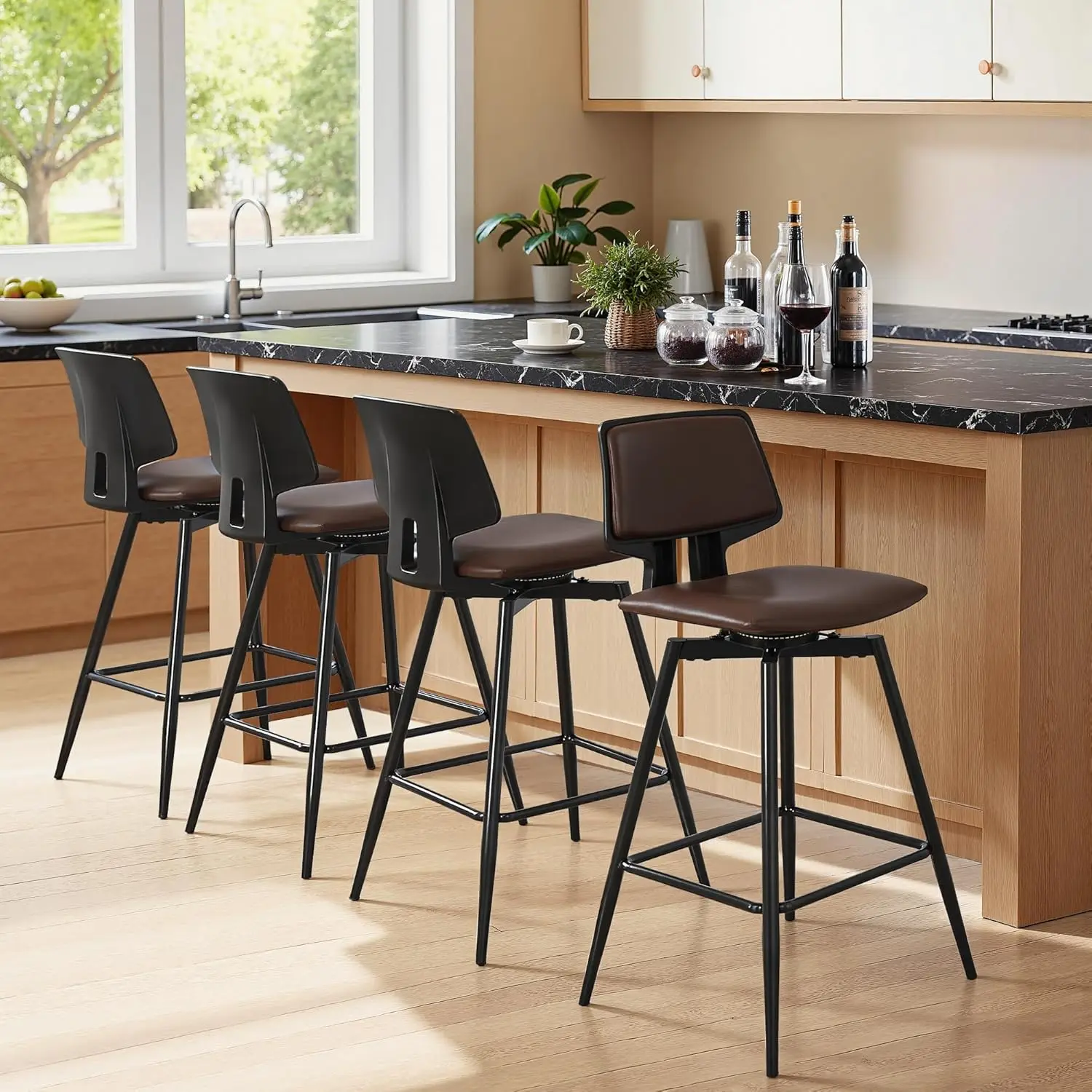 Swivel Leather Bar Stools Set of 4 with Back, Metal Legs, 35.2-Inch Tall for Kitchen Island, Home Bar, Cafe in Brown
Swivel Leather Bar Stools Set of 4 with Back, Metal Legs, 35.2-Inch Tall for Kitchen Island, Home Bar, Cafe in Brown