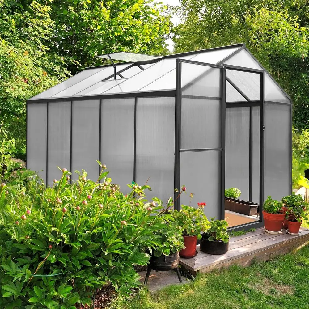 6' x 10' Greenhouse for Outdoors, Polycarbonate Green House with Adjustable Vent, Aluminum Frame, Rivet Structure, Walk-in Green
6' x 10' Greenhouse for Outdoors, Polycarbonate Green House with Adjustable Vent, Aluminum Frame, Rivet Structure, Walk-in Green