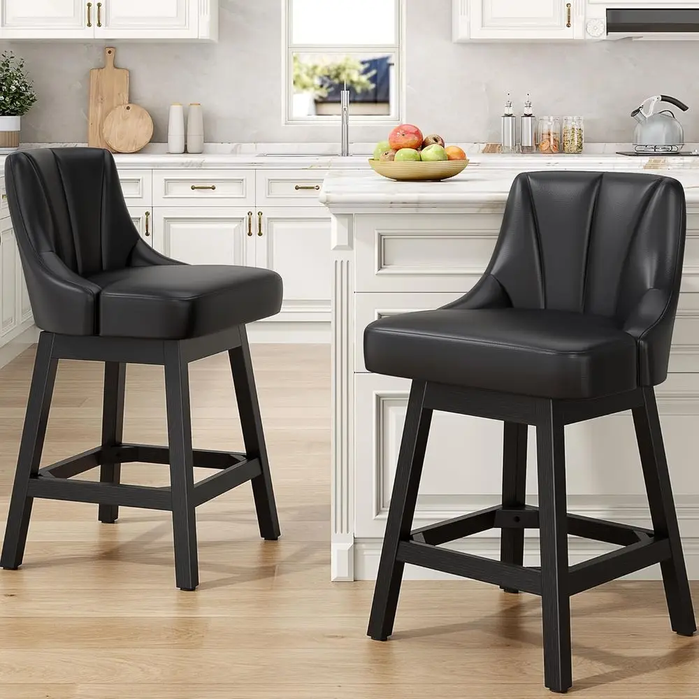Set of 2, 26 PU Leather Counter Height Swivel Bar Stools with Back, Solid Wood Legs, Ideal for Kitchen Island or Home Bar, Black
Set of 2, 26 PU Leather Counter Height Swivel Bar Stools with Back, Solid Wood Legs, Ideal for Kitchen Island or Home Bar, Black