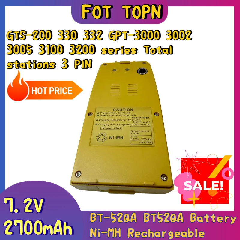BT-52QA BT52QA Battery Ni-MH Rechargeable for TOPN GTS-200 330 332 GPT -3000 3002 3005 3100 3200 Series Total Stations 3 PIN
BT-52QA BT52QA Battery Ni-MH Rechargeable for TOPN GTS-200 330 332 GPT -3000 3002 3005 3100 3200 Series Total Stations 3 PIN