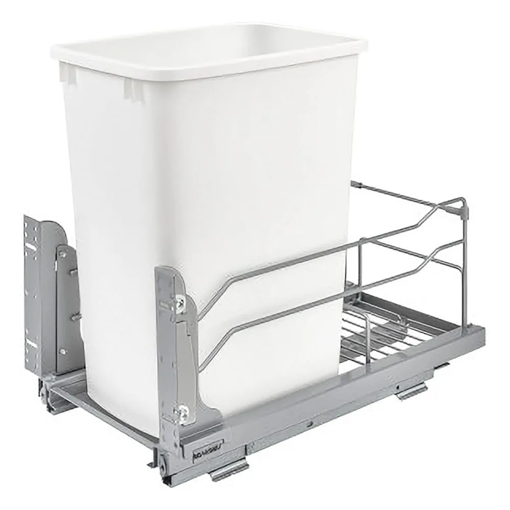 rev-a-shelf pullout trash can for base kitchen cabinets 35 quart 8.75 gallon with soft-close slides and rear storage, white, 53w
rev-a-shelf pullout trash can for base kitchen cabinets 35 quart 8.75 gallon with soft-close slides and rear storage, white, 53w