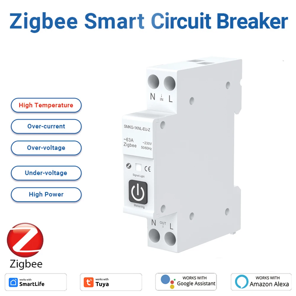 Умный автоматический выключатель TUYA с измерением 1P 63А, выключатель на DIN-рейке с дистанционным управлением, работает с Alexa home на яндекс Алисе 
Умный автоматический выключатель TUYA с измерением 1P 63А, выключатель на DIN-рейке с дистанционным управлением, работает с Alexa home на яндекс Алисе