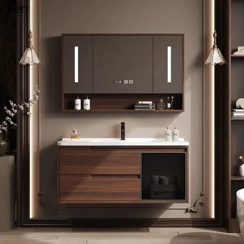 HYS Vintage Style Walnut Bathroom Cabinet Set with Integrated Ceramic Basin for Washing Hands and Face
HYS Vintage Style Walnut Bathroom Cabinet Set with Integrated Ceramic Basin for Washing Hands and Face