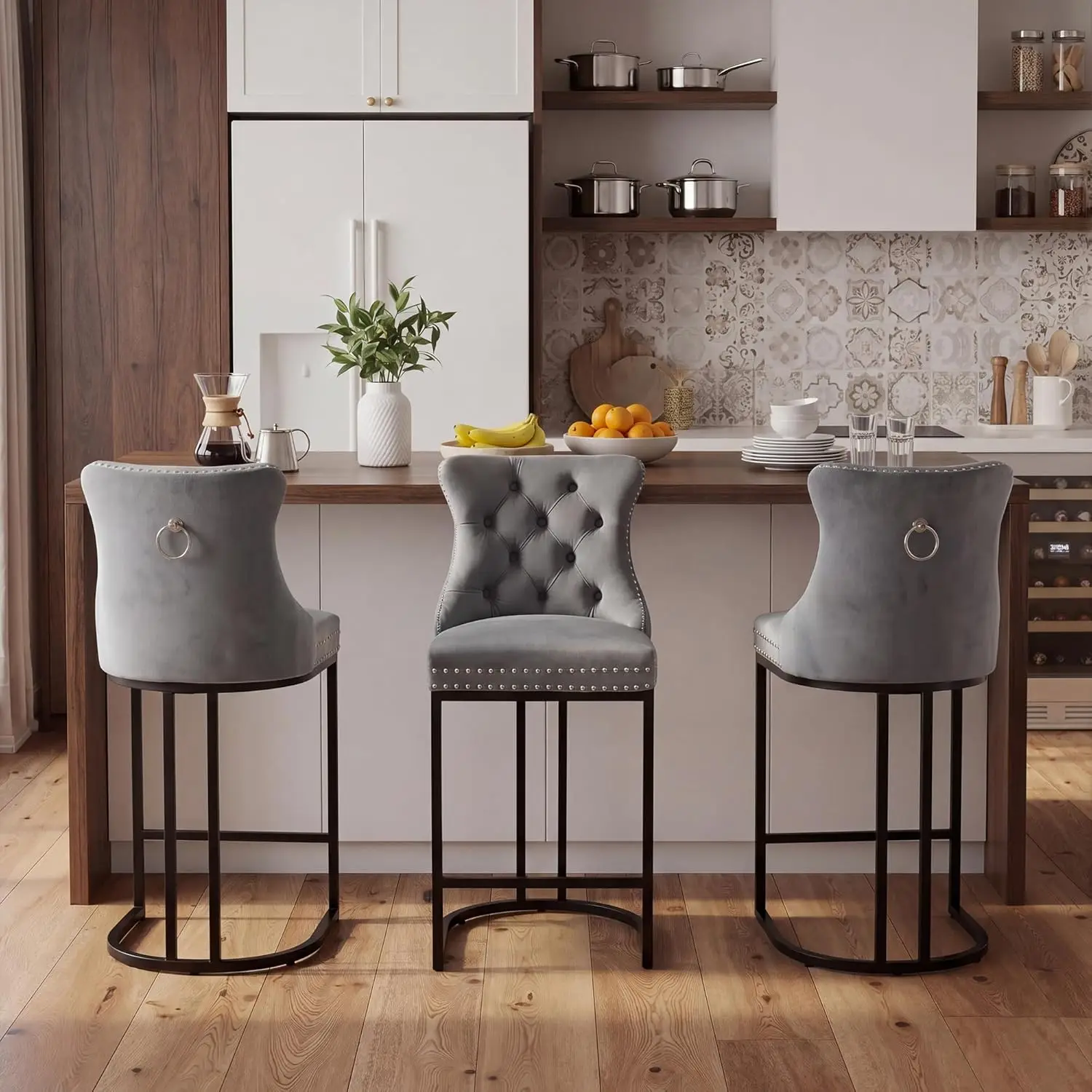 26 Inch Bar Stools Set of 3, Modern Counter Height Bar Stools with Backs, Upholstered Velvet Counter Stools for, Customized
26 Inch Bar Stools Set of 3, Modern Counter Height Bar Stools with Backs, Upholstered Velvet Counter Stools for, Customized