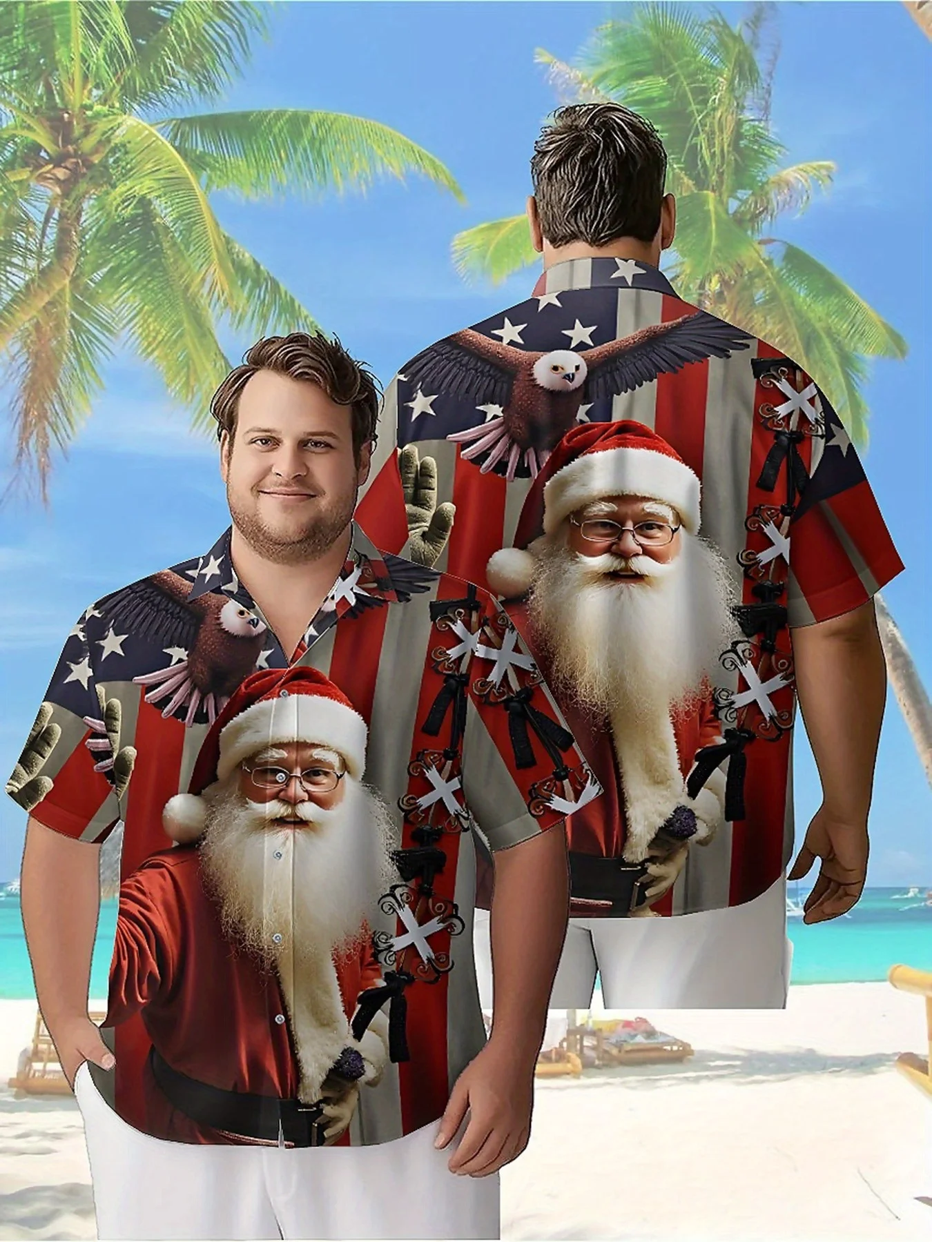 Men's Plus Size Hawaiian Shirts Santa Claus and American Flag Pattern, Summer Casual Tops, Outdoor and Party, Streetwear
Men's Plus Size Hawaiian Shirts Santa Claus and American Flag Pattern, Summer Casual Tops, Outdoor and Party, Streetwear