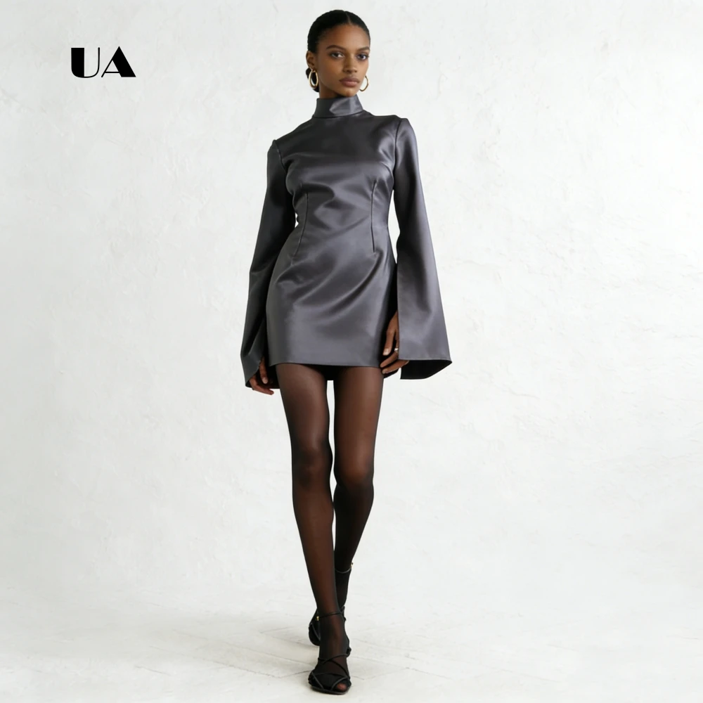 ULBYANRY Satin Sheath Mini Dress with Slit Flare Sleeves, Solid Turtleneck Evening Dress, Fashionable Customized Party Gown
ULBYANRY Satin Sheath Mini Dress with Slit Flare Sleeves, Solid Turtleneck Evening Dress, Fashionable Customized Party Gown