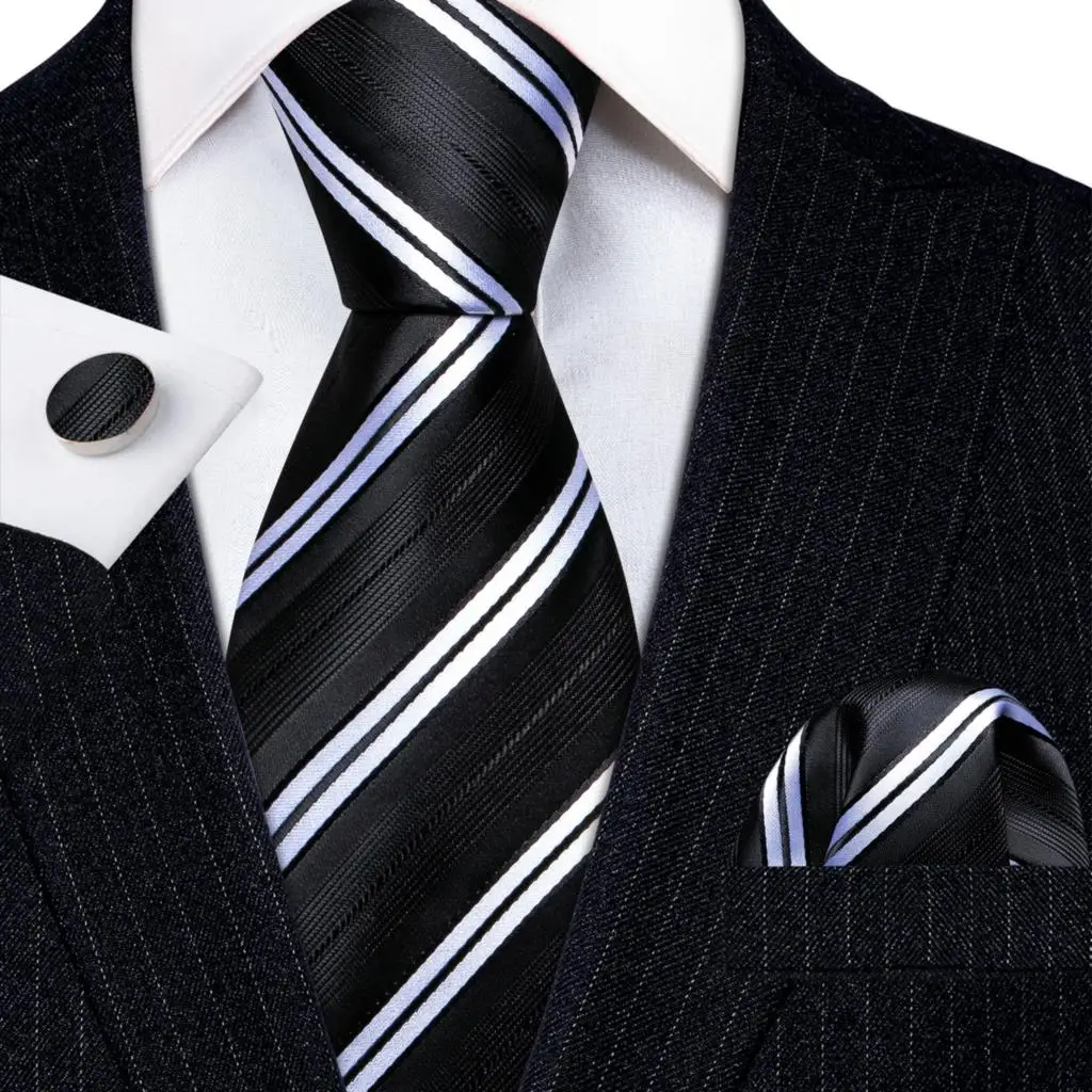 Fashion Ties for Men Silk Black White Striped Blue Red Gold Purple Necktie Handkerchief Cufflinks Set Wedding Barry·Wang 6092
Fashion Ties for Men Silk Black White Striped Blue Red Gold Purple Necktie Handkerchief Cufflinks Set Wedding Barry·Wang 6092