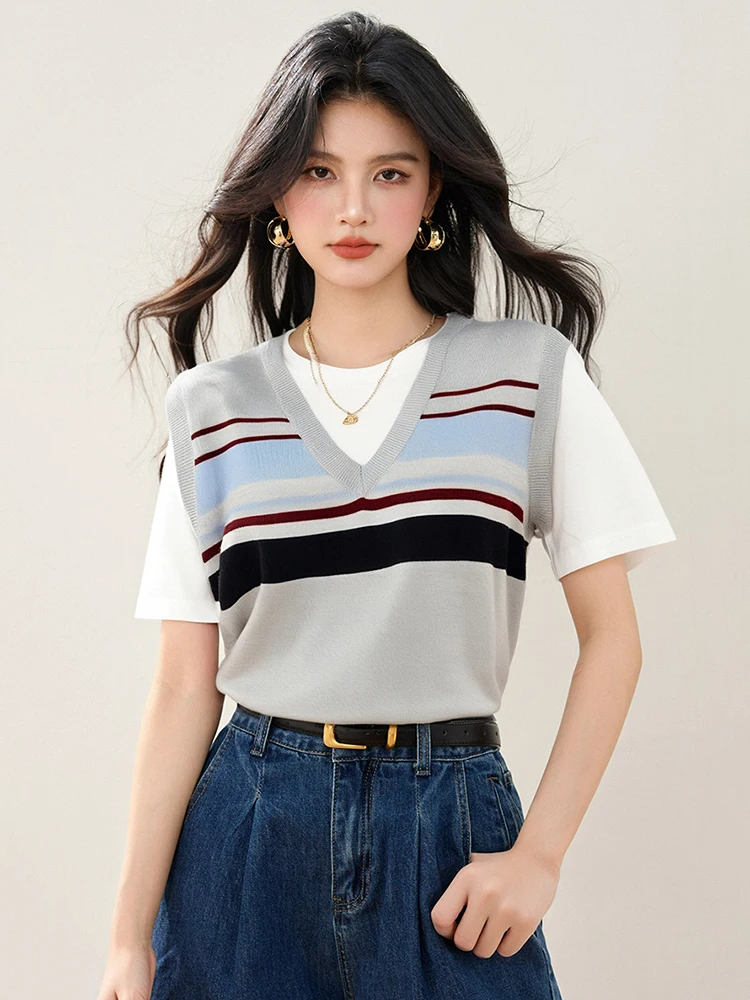 Korean College Style Contrasting Sleeveless Knitted Sweater Women Summer New Fashion Versatile Loose Tops
Korean College Style Contrasting Sleeveless Knitted Sweater Women Summer New Fashion Versatile Loose Tops