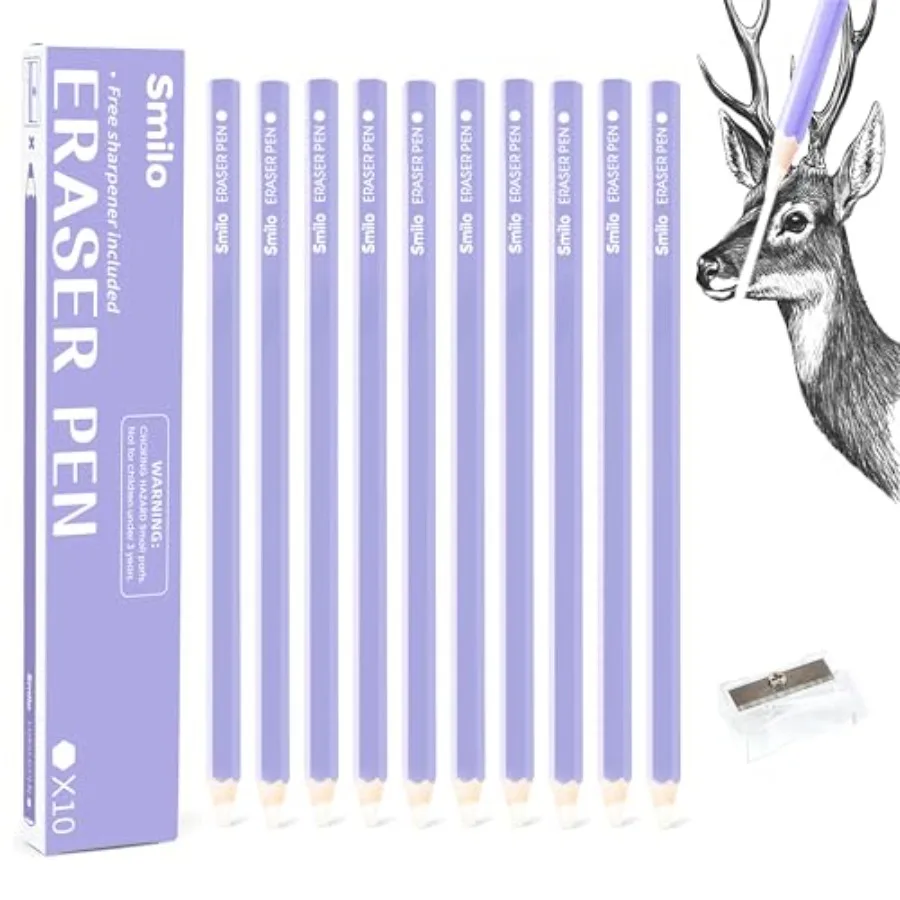 Eraser Pencil for Illustrators, 10-Pack Precision Detail Eraser with Sharpener, Smudge-Free Highlight Tool for Colored Pencil,
Eraser Pencil for Illustrators, 10-Pack Precision Detail Eraser with Sharpener, Smudge-Free Highlight Tool for Colored Pencil,