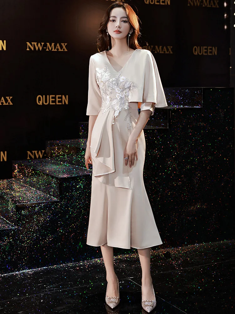 Champagne Color Mommy Dr Wedding Banquet Evening Gown Elely Designed mid Waist Zipper Sle Korean Faion
Champagne Color Mommy Dr Wedding Banquet Evening Gown Elely Designed mid Waist Zipper Sle Korean Faion