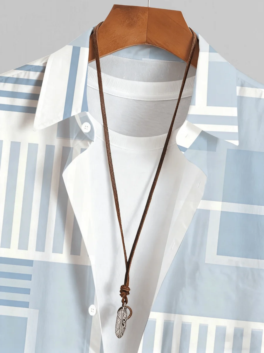 Mens Casual Short Sleeve Shirt With Geometric Blue And Stripe 3D Print
Mens Casual Short Sleeve Shirt With Geometric Blue And Stripe 3D Print