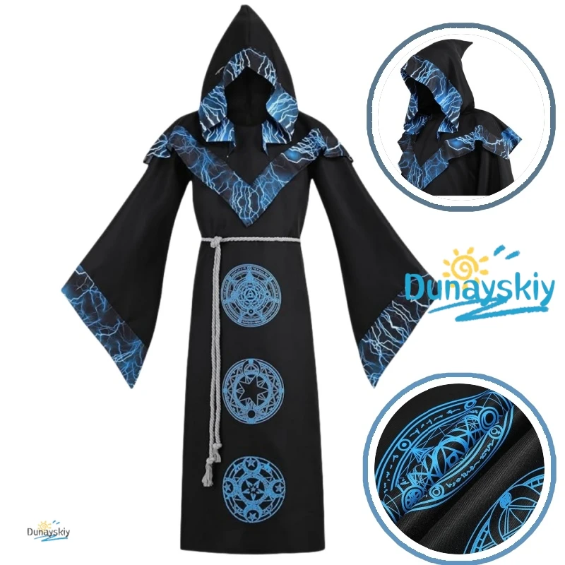 Mens Woman Medieval Mystic Sorcerer Robe Halloween Cosplay Costume Hooded Cape Cosplays Carnival Party Cloak
Mens Woman Medieval Mystic Sorcerer Robe Halloween Cosplay Costume Hooded Cape Cosplays Carnival Party Cloak
