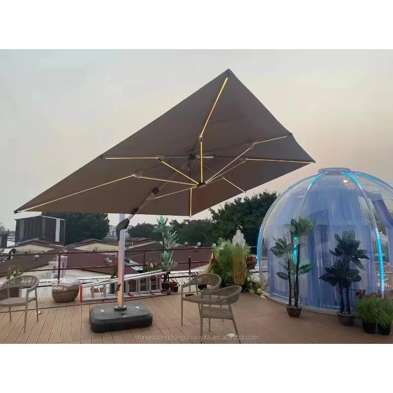 High Quality Golden Solar Light Emitting Diode Parasol 3x3 Square Roman Umbrella 360 Degree Rotating Outdoor Furniture Parasol
High Quality Golden Solar Light Emitting Diode Parasol 3x3 Square Roman Umbrella 360 Degree Rotating Outdoor Furniture Parasol