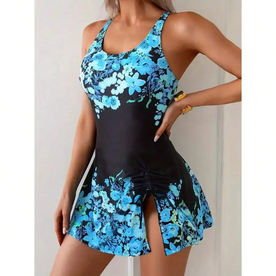Floral Print Women’s Halter Neck Swim Dress With Ruched Waist And Skirt Hem For Summer Beach Wear
Floral Print Women’s Halter Neck Swim Dress With Ruched Waist And Skirt Hem For Summer Beach Wear