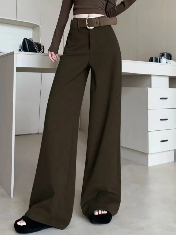 High Waist Draped Casual Straight Leg Trousers Women's Coffee Color Suit Pants Korean Style Commute Pure Color Pocket Detail
High Waist Draped Casual Straight Leg Trousers Women's Coffee Color Suit Pants Korean Style Commute Pure Color Pocket Detail