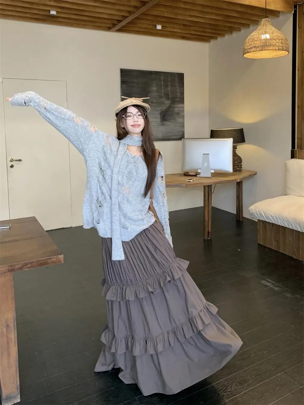 Korean Fashion Women Two Piece Skirt Sets Long Sleeve Ripped Knitted Loose Sweater + High Waist A Line Long Skirt Outfits Female
Korean Fashion Women Two Piece Skirt Sets Long Sleeve Ripped Knitted Loose Sweater + High Waist A Line Long Skirt Outfits Female