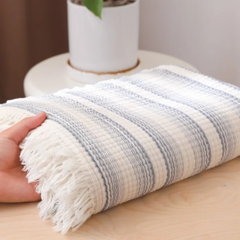 2025 new striped cotton four-layer yarn fringed blanket sofa blanket bedroom bed leisure blanket
2025 new striped cotton four-layer yarn fringed blanket sofa blanket bedroom bed leisure blanket