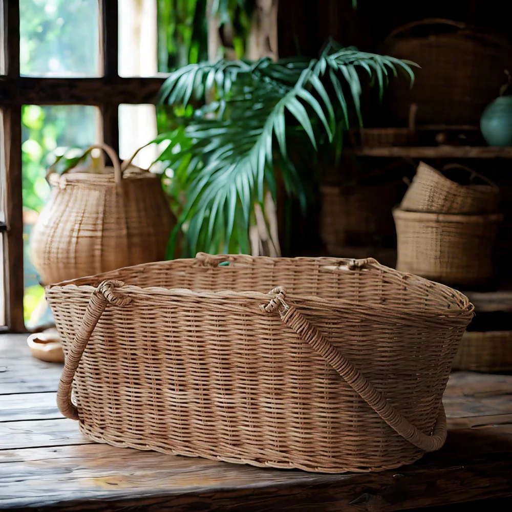 Woven portable basket Rattan weaving basketTrue rattan weaving rattanbasket Vintage pastoral flower portable flowerbasket Wov
Woven portable basket Rattan weaving basketTrue rattan weaving rattanbasket Vintage pastoral flower portable flowerbasket Wov