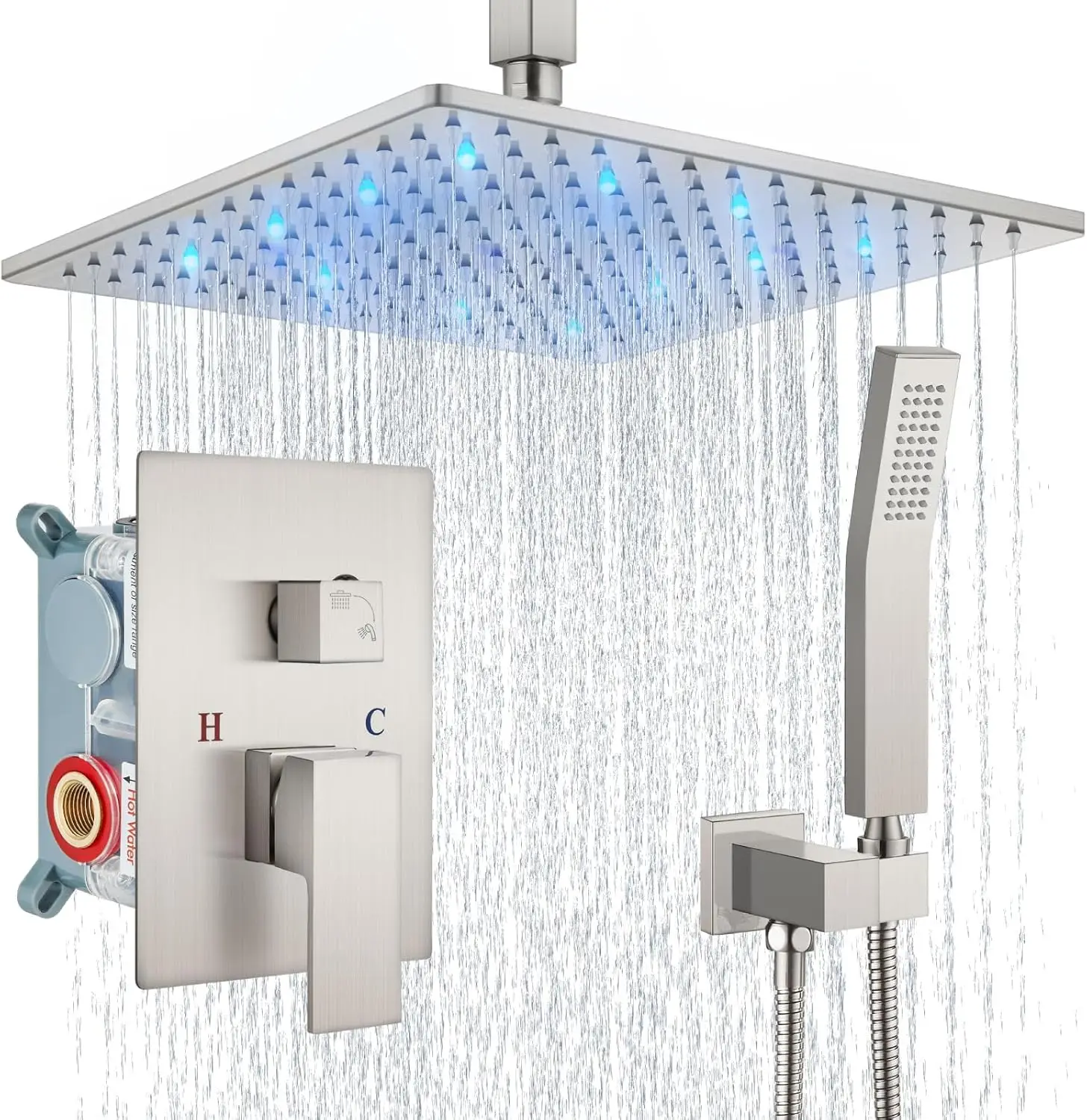 Ceiling Mount Shower Faucet Set with Handheld Spray, High Pressure Rainfall Shower Head, Complete Rough-In Valve & Trim Kit, Brushed Nickel
Ceiling Mount Shower Faucet Set with Handheld Spray, High Pressure Rainfall Shower Head, Complete Rough-In Valve & Trim Kit, Brushed Nickel