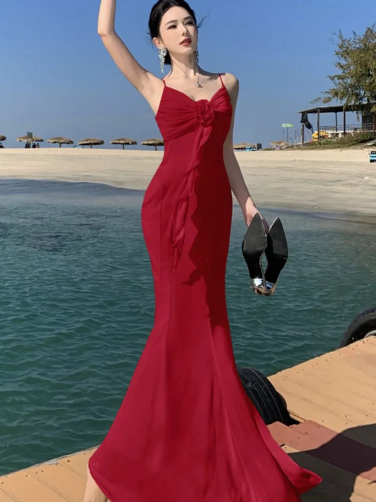 Women's Sexy Spaghetti Strap Rose Chest Flower Slim Evening Party Dress Elegant V-neck A-line Dresses Wedding Prom Robe Vestidos
Women's Sexy Spaghetti Strap Rose Chest Flower Slim Evening Party Dress Elegant V-neck A-line Dresses Wedding Prom Robe Vestidos