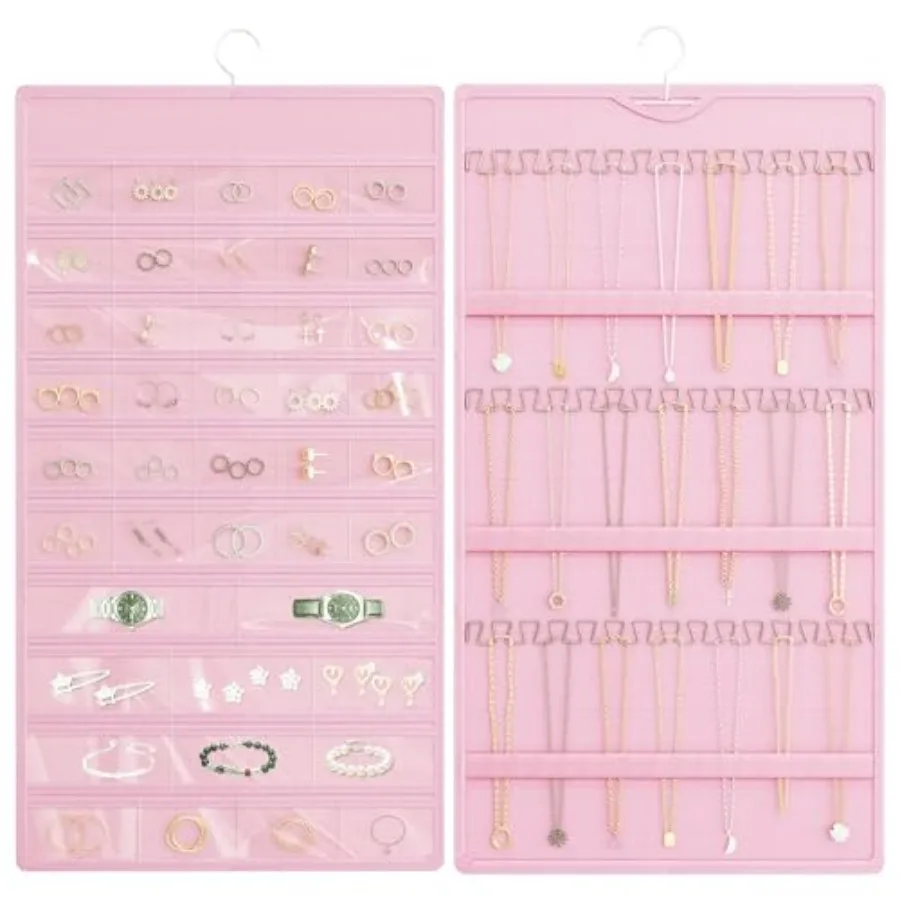 Hanging Jewelry Organizer Storage Roll, Double-Sided Necklaces Holder, 42 Pockets Plus 36 hooks Earrings Organizer Hang in Clos
Hanging Jewelry Organizer Storage Roll, Double-Sided Necklaces Holder, 42 Pockets Plus 36 hooks Earrings Organizer Hang in Clos